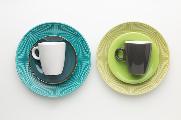 Flat lay clean tableware set