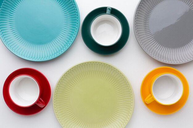 Flat lay clean tableware