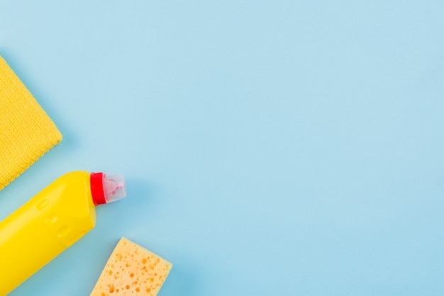 Flat lay of cleaning products