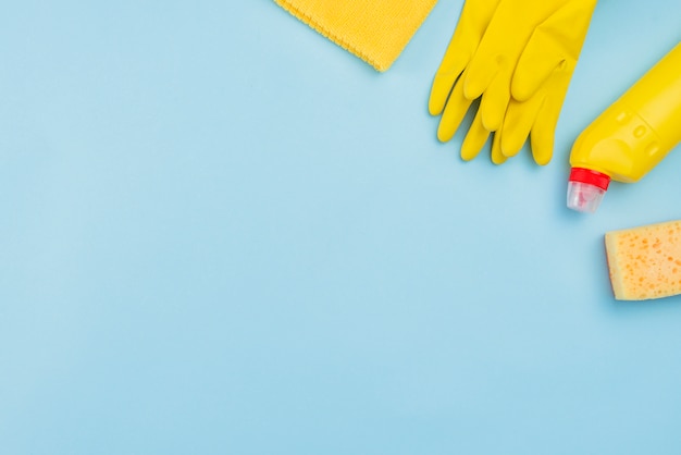 Flat lay of cleaning products