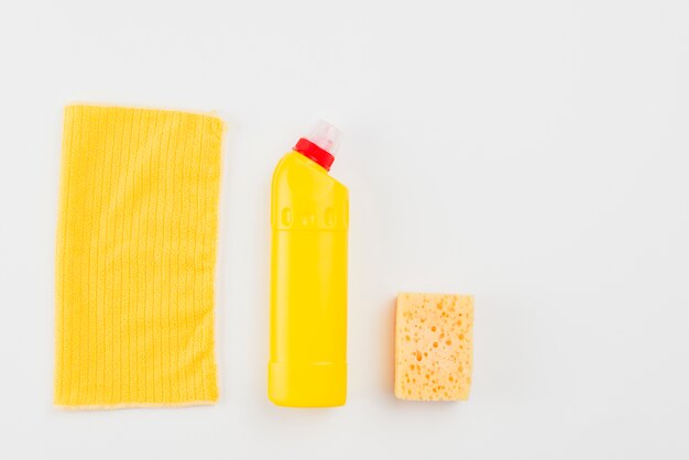 Flat lay of cleaning products