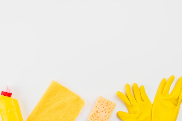 Flat lay of cleaning products