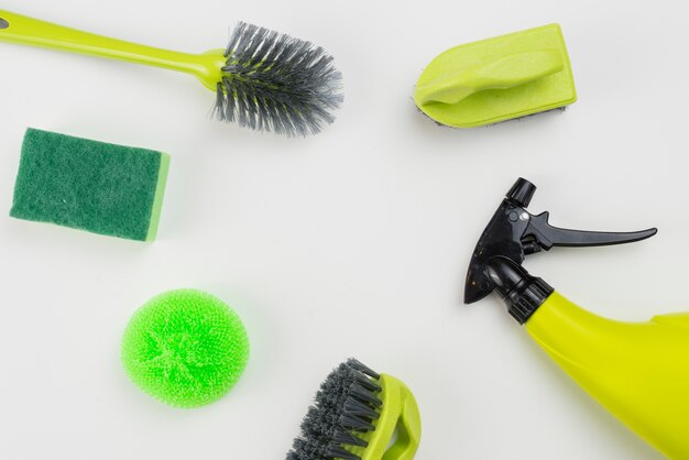 Flat lay of cleaning products