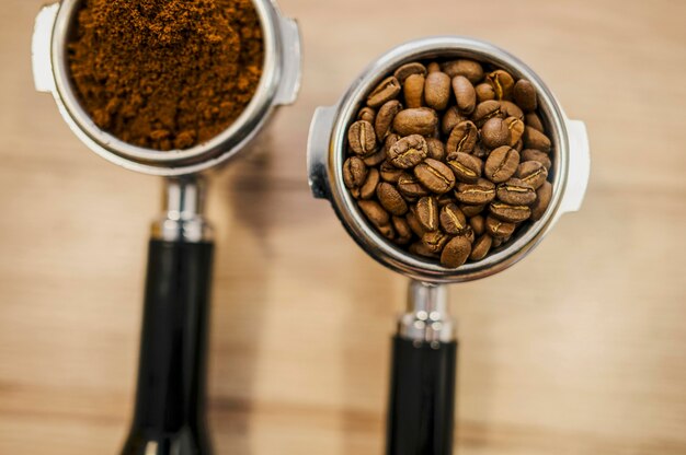 Flat lay of coffee machine cups