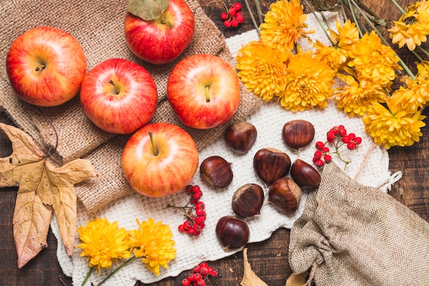 Flat lay colorful autumn composition