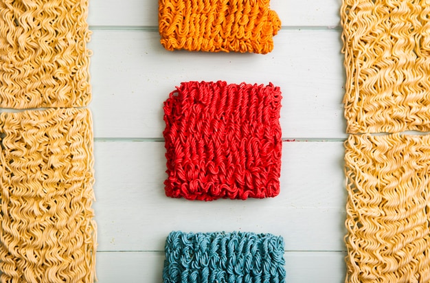 Flat lay colorful and basic ramen noodles