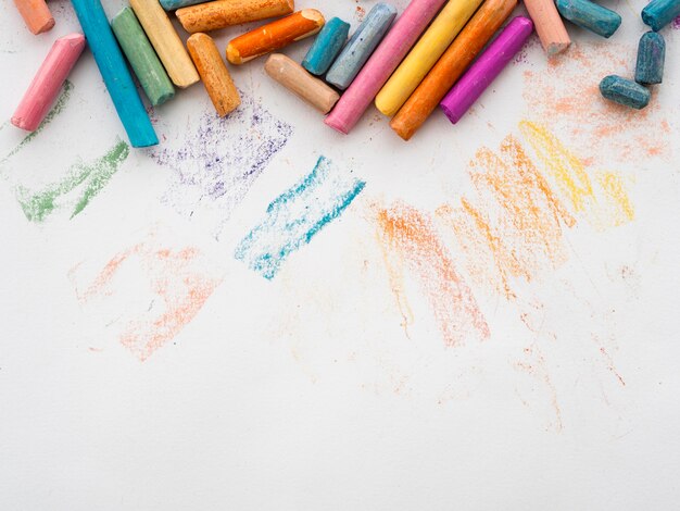 Flat lay of colorful chalk