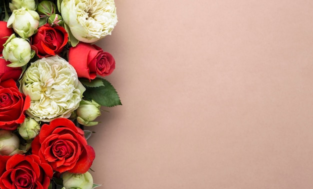 Free photo flat lay of colorful flowers with copy space