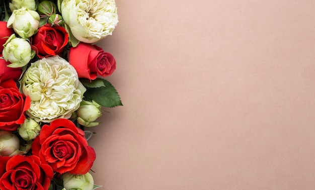 Flat lay of colorful flowers with copy space