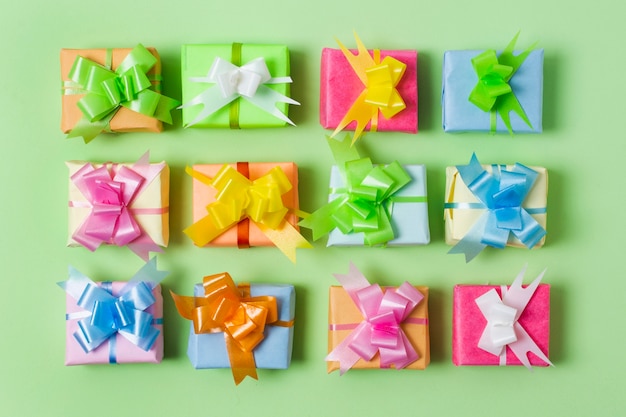 Flat lay colorful gifts composition