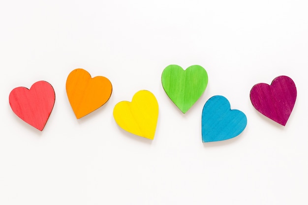 Flat lay colorful hearts
