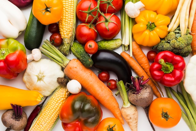 Flat lay colourful composition of vegetables