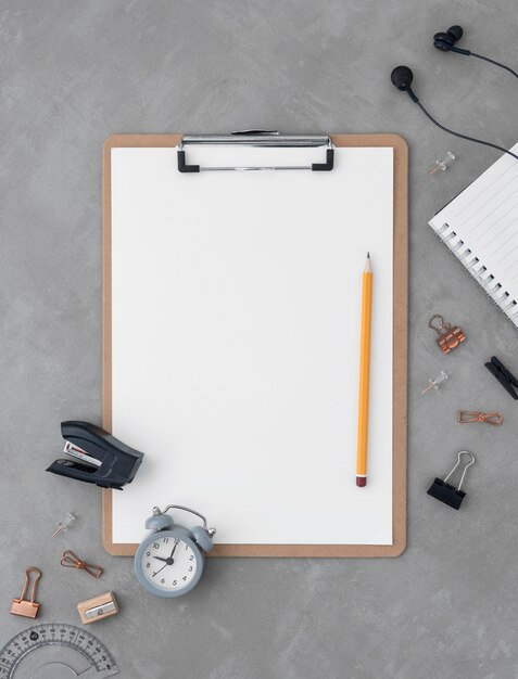 Flat lay composition of back to school still life elements