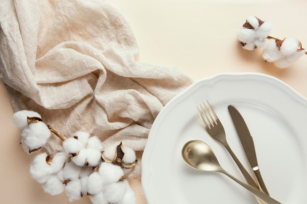 Flat lay composition of beautiful tableware on the table