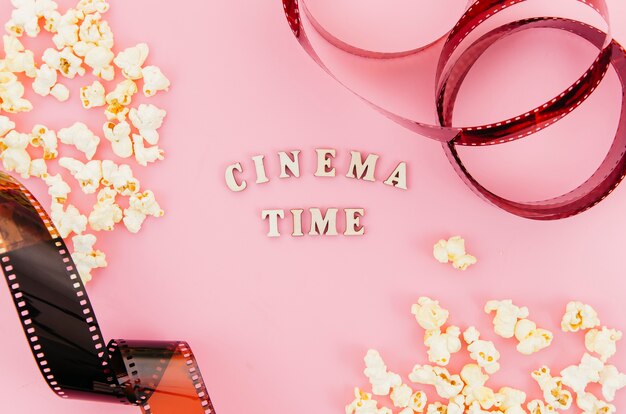 Flat lay composition of cinema elements