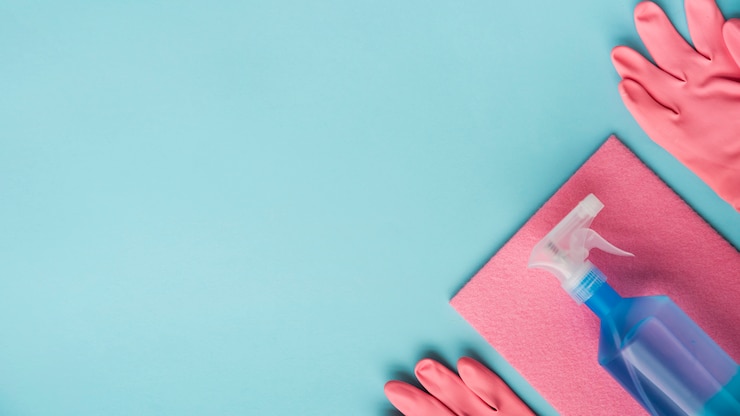 Free Photo flat lay composition of cleaning products with copyspace