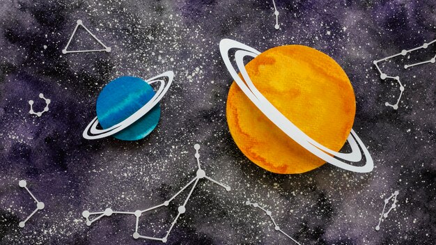 Flat lay composition of creative paper planets