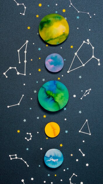 Flat lay composition of creative paper planets