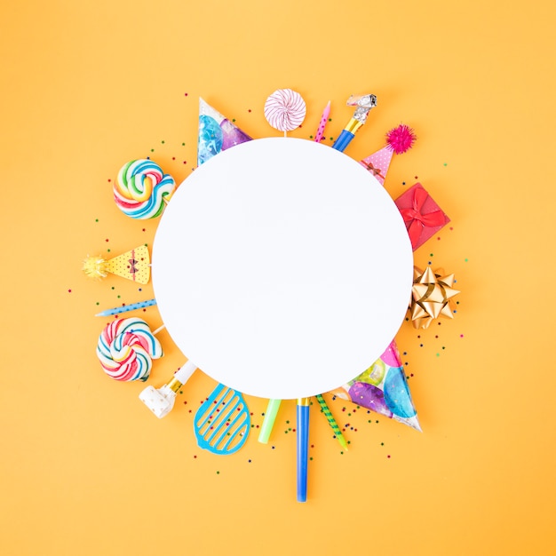 Free photo flat lay composition of different birthday objects in circle