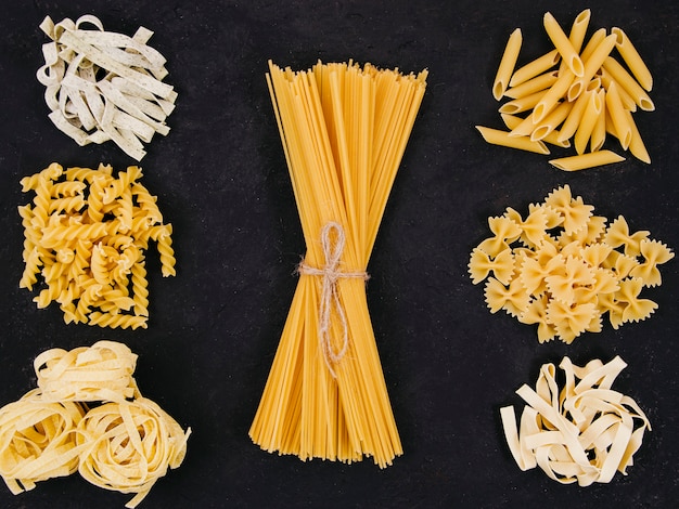 Flat lay composition of different types of pasta