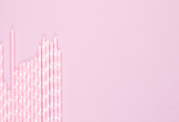 Flat lay composition of drinking straws