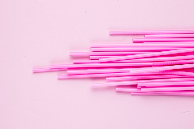 Flat lay composition of drinking straws