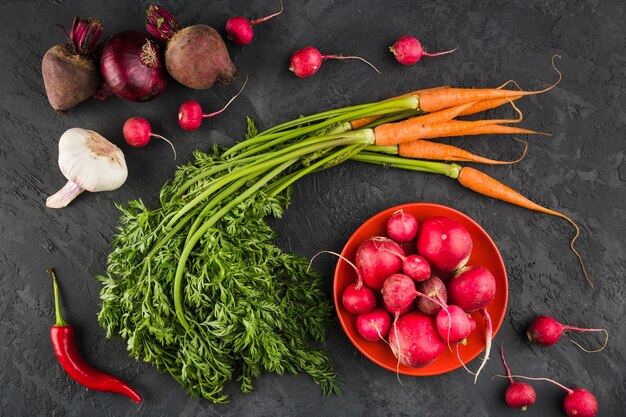 Flat lay composition of healthy vegetables