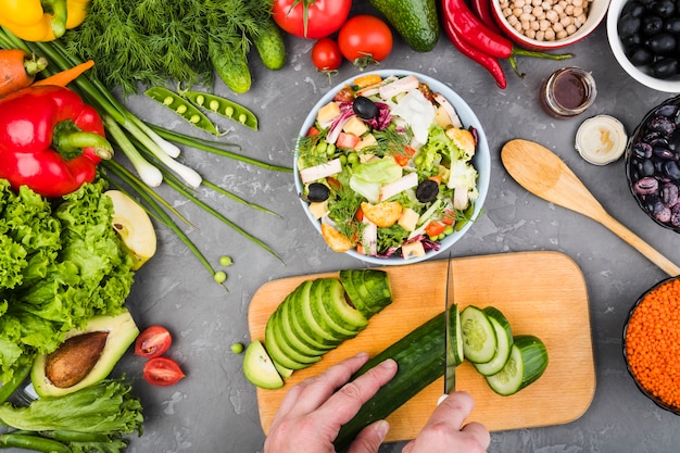 flat lay composition of healthy vegetables