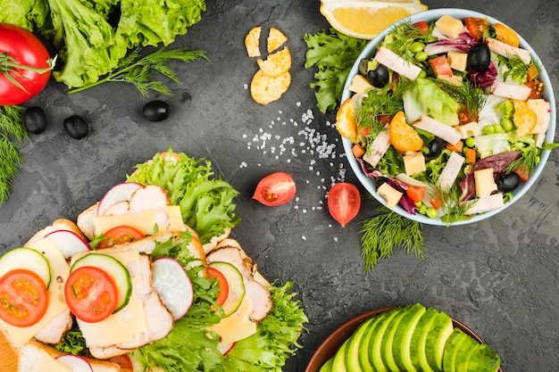 Flat lay composition of healthy vegetables