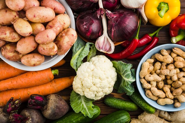 Flat lay composition of healthy vegetables