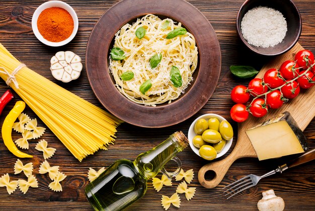 Flat lay composition of italian food