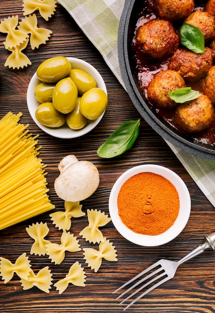 Flat lay composition of italian food