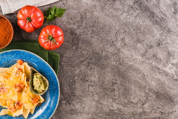 Flat lay composition of mexican food with copyspace