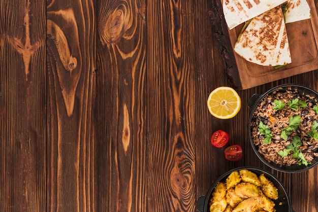 Flat lay composition of mexican food with copyspace