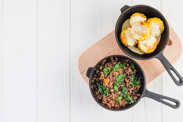 Flat lay composition of mexican food with copyspace