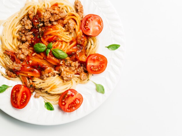 Flat lay composition of pasta with copyspace