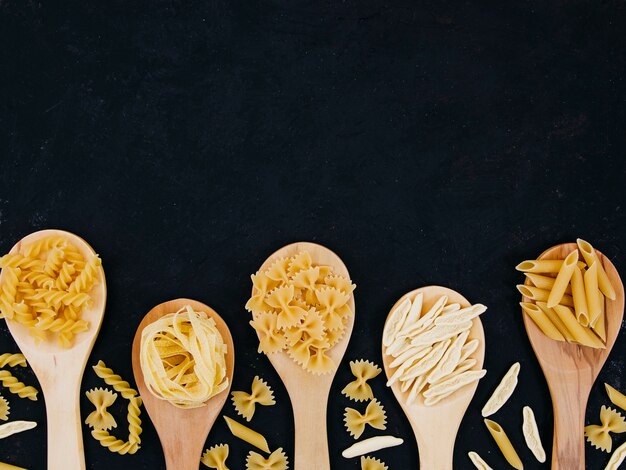 Flat lay composition of pasta with copyspace