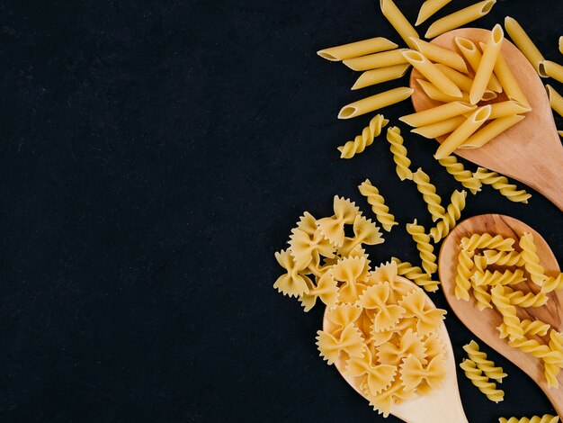 Flat lay composition of pasta with copyspace