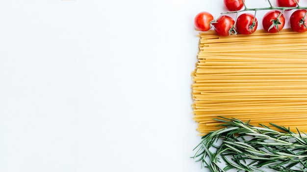 Flat lay composition of pasta with copyspace