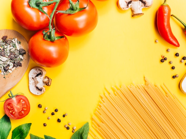Free photo flat lay composition of pasta with copyspace