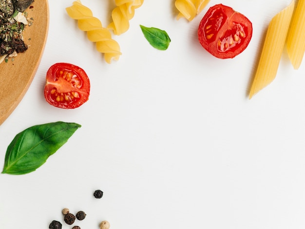 Flat lay composition of pasta with copyspace