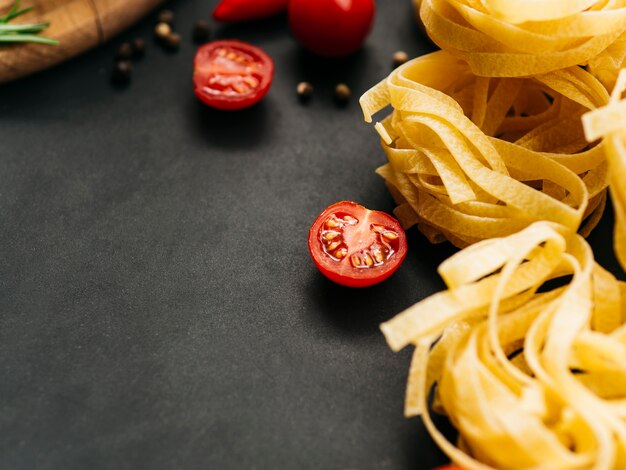 Flat lay composition of pasta with copyspace