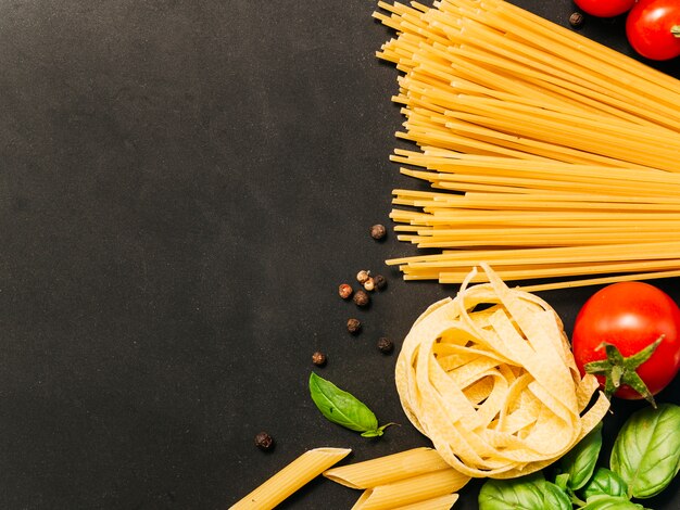 Flat lay composition of pasta with copyspace