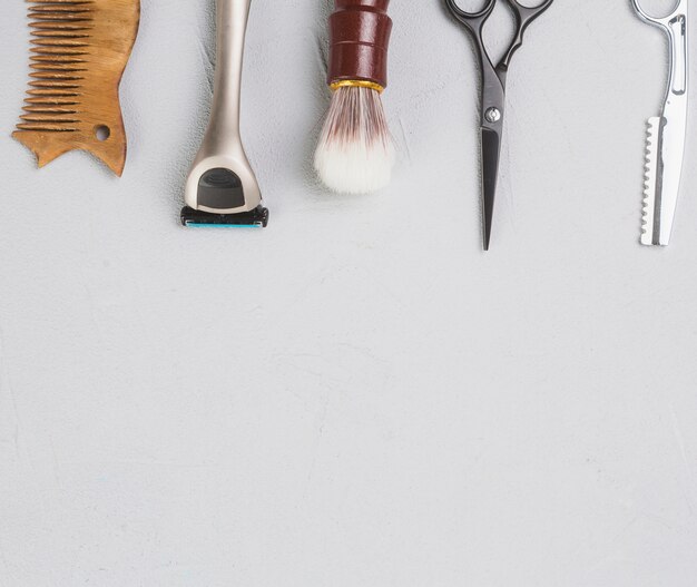 Flat lay composition of shaving objects