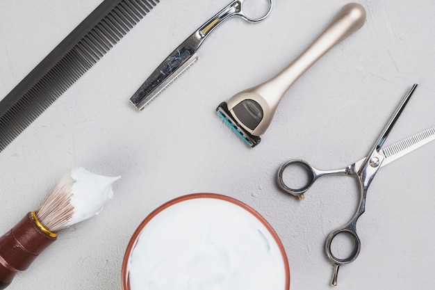Flat lay composition of shaving objects
