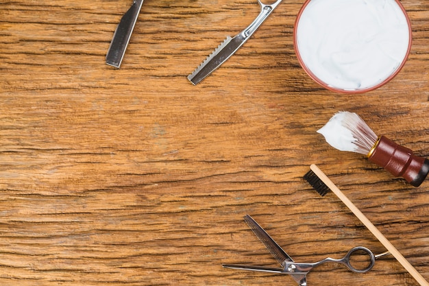 Flat lay composition of shaving objects