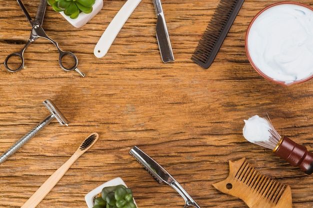 Flat lay composition of shaving objects