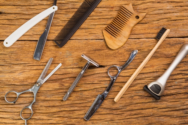 Flat lay composition of shaving objects