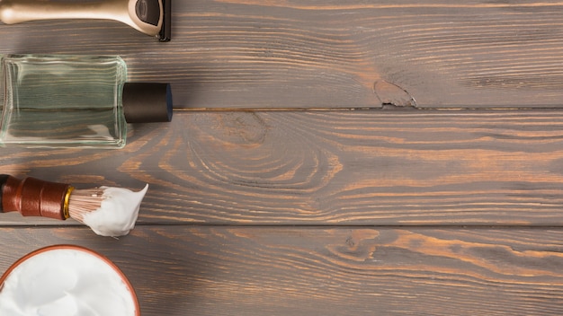 Flat lay composition of shaving objects