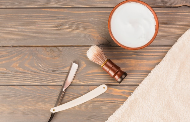 Flat lay composition of shaving objects